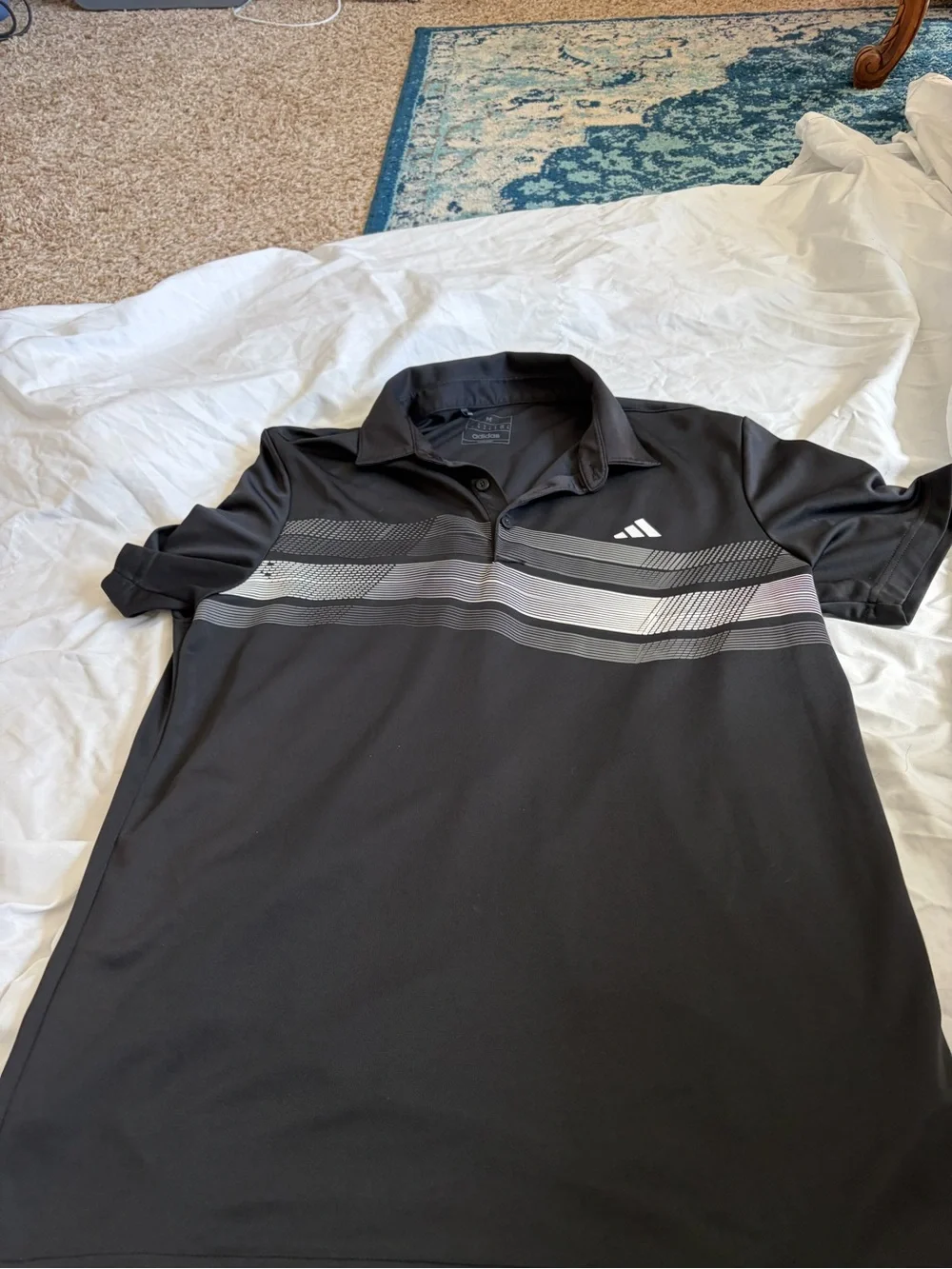 Adidas Men's Core Chest Stipe Polo Shirt Black Size M